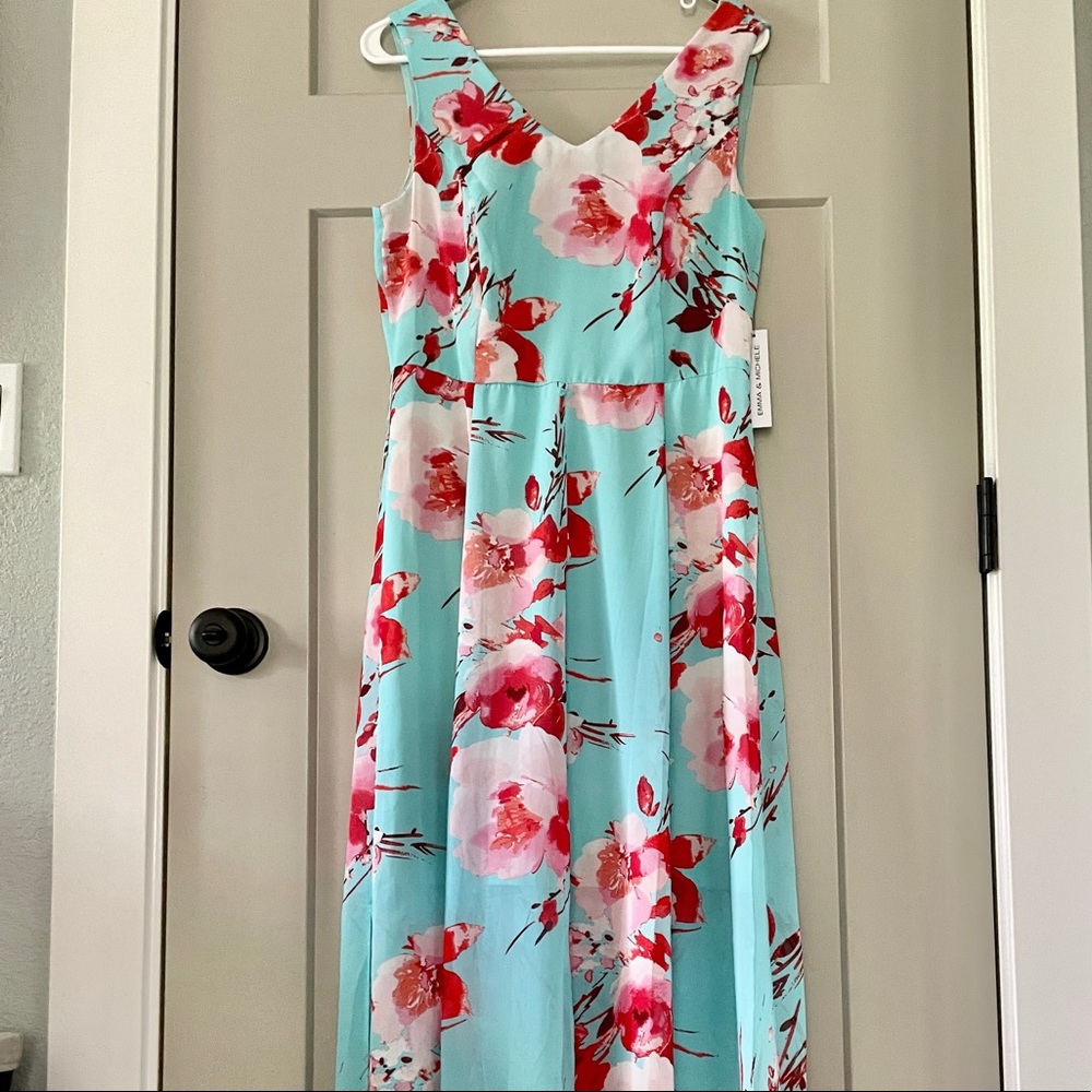 Blue and Pink Floral Maxi Dress